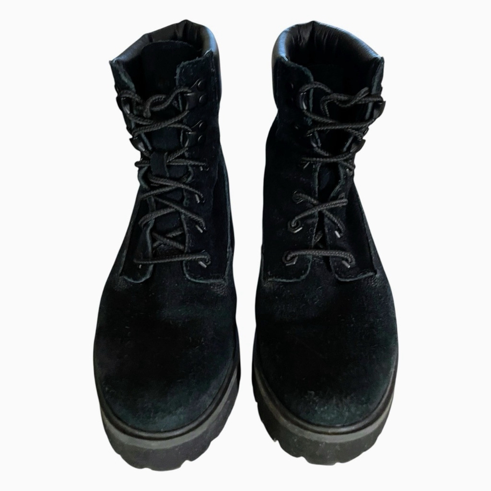Timberland Womens Size 6.5 Carnaby Cool Lace Up Boots Block Heel Black Suede - Picture 3 of 15